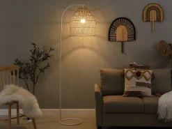 OZAIA Lámpara De Pie^Lámpara étnica de hierro y ratán natural - Alt. 177 cm - PARNAIBA Color natural claro / Blanco
