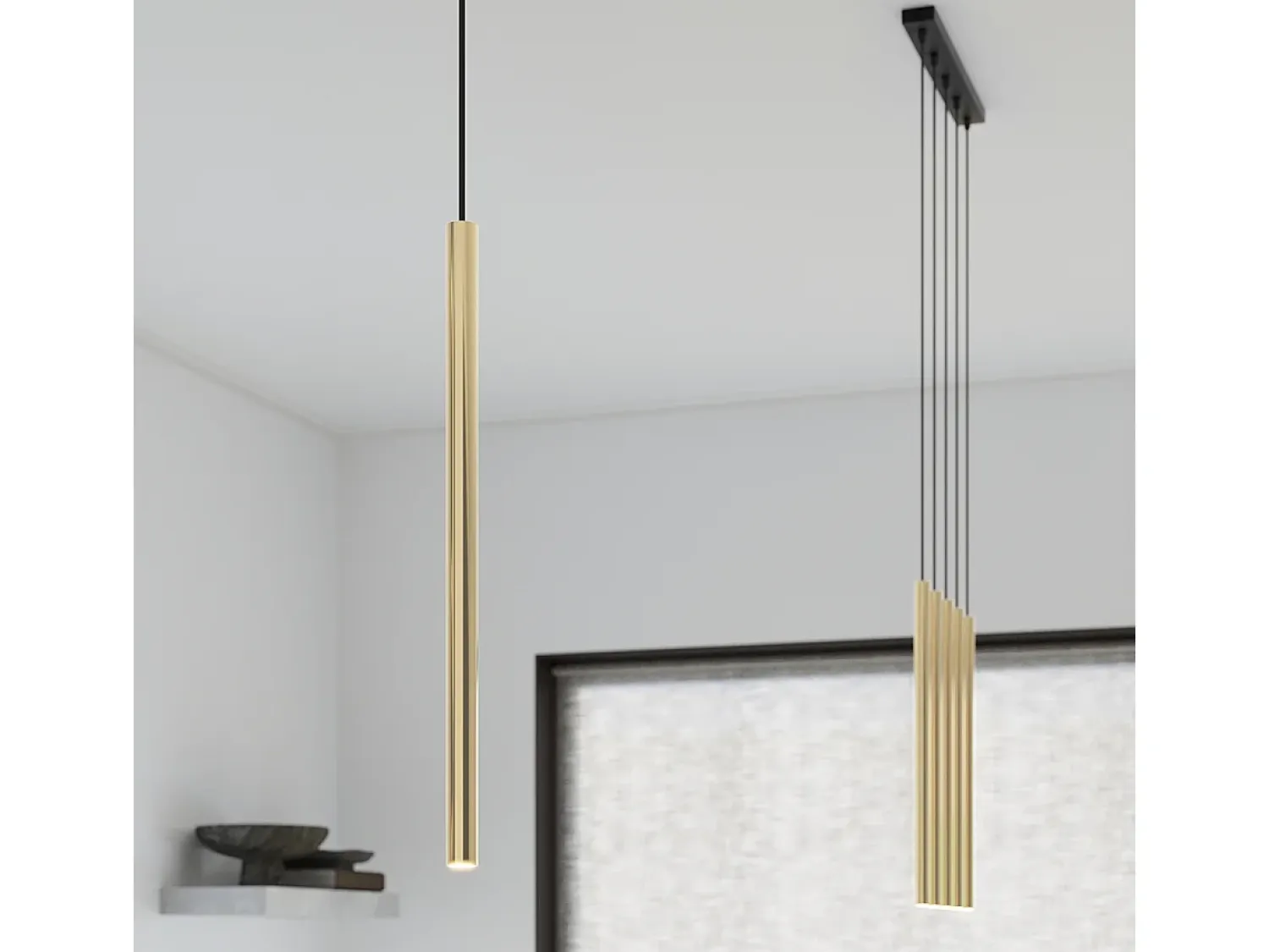 Sollux Lighting Lámpara Suspendida^Lámparas colgantes Brill moderno de acero - 3 fuentes luminosas 4000K - L.20 x A.90 cm - brillo Dorado