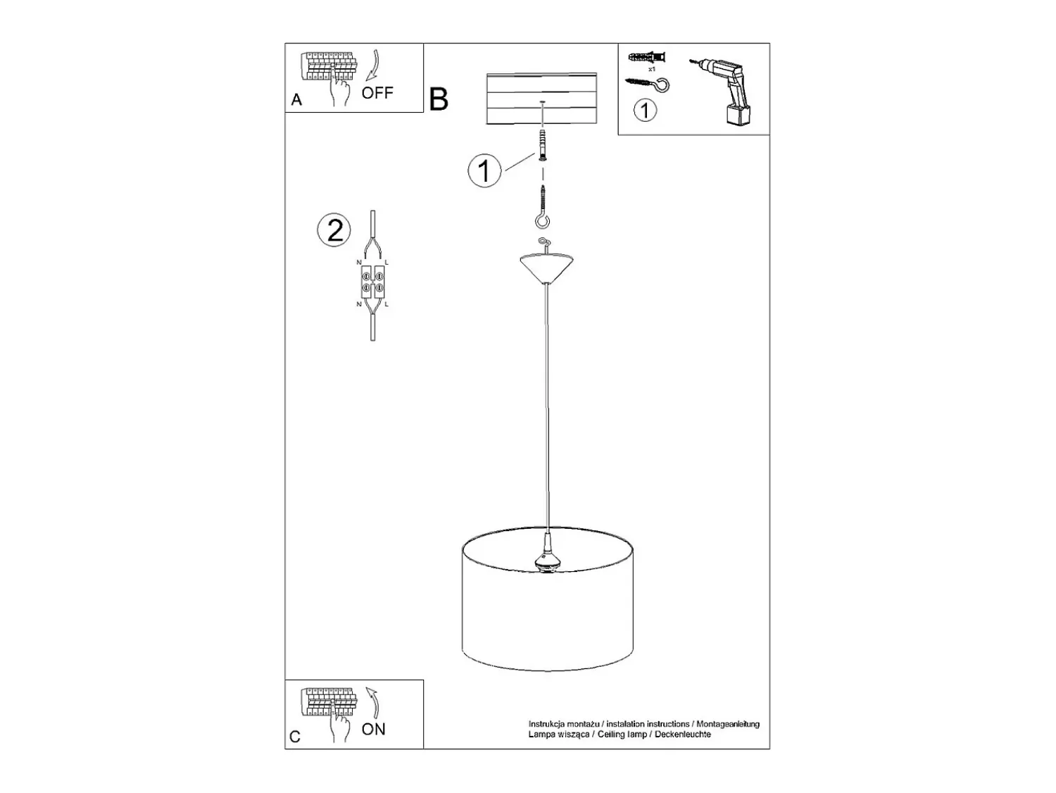 Sollux Lighting Lámparas Colgantes Piłka Moderno De Cloruro De Polivinilo - 1 Fuentes Luminosas - L.40 X A.82 Cm - Blanco Negro Negro / Blanco