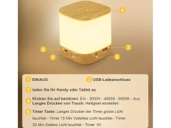 Sale NETTLIFE Lámparas de mesa LED , paquete de 2, con batería recargable de 1800 mAh, regulables táctilmente, 3000-6500K USB 3 temperaturas de color Dorado