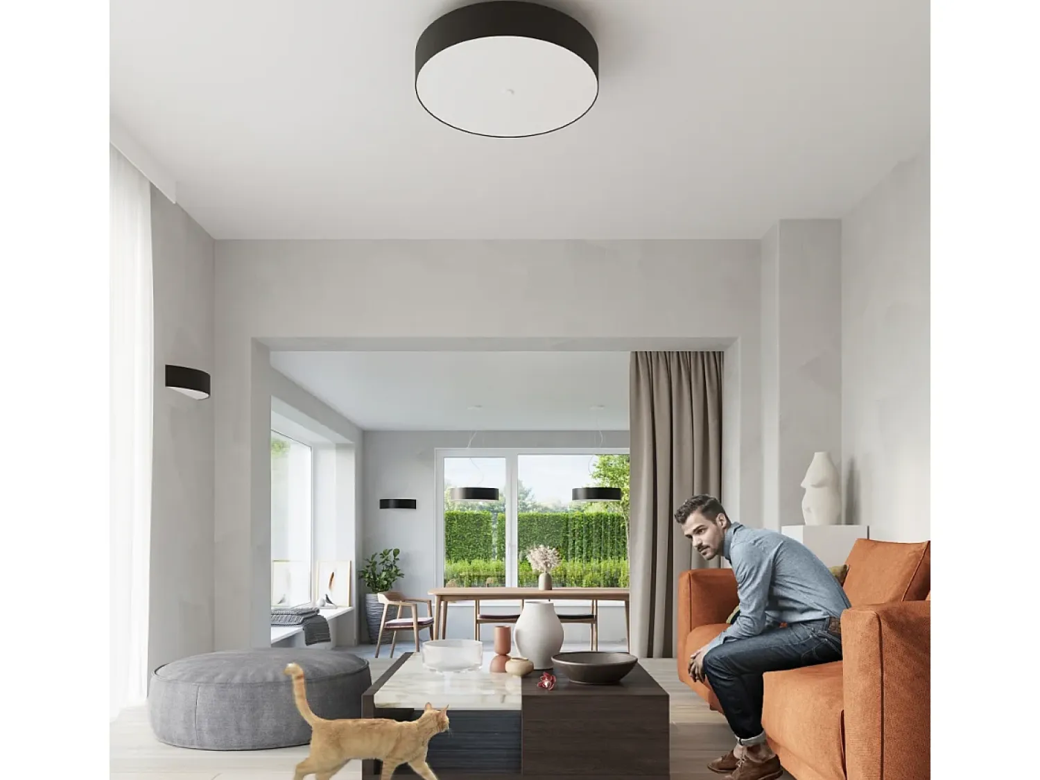 Sollux Lighting Aplique Para Pared^Lámparas de pared Kalmaris minimalista de tela/vidrio/acero - 2 fuentes luminosas 3000K - L.45 x A.12 cm - Negro