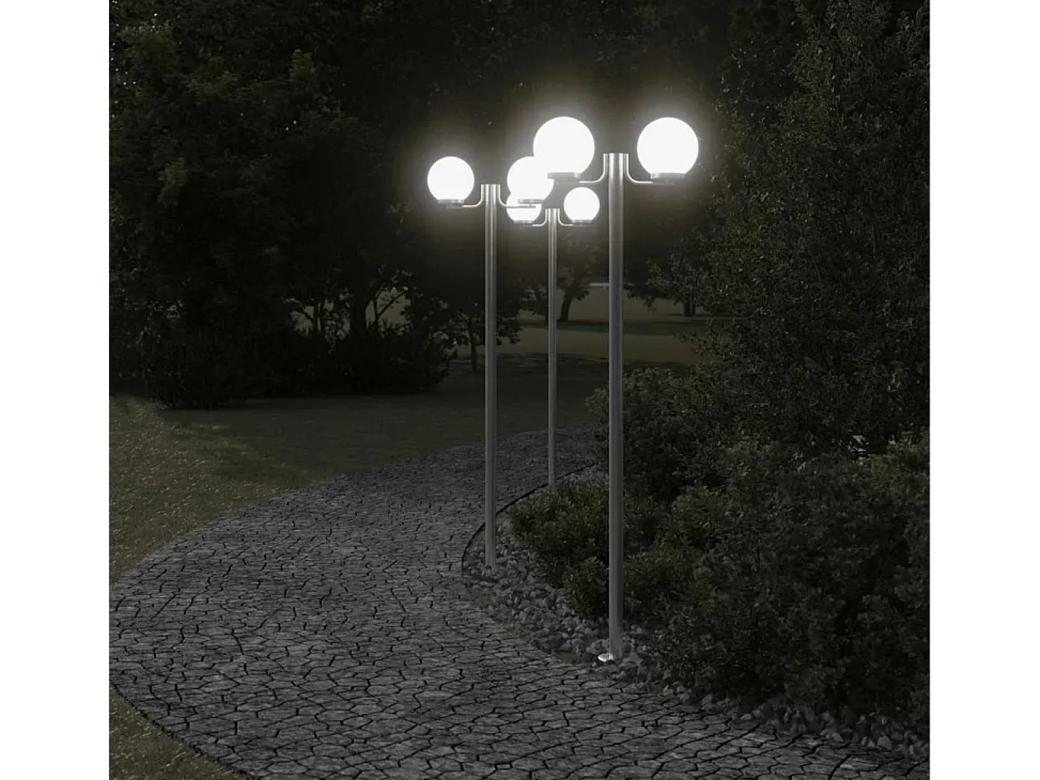 Lámparas de pie para exterior de 3 piezas color plata 215 cm acero inoxidable Plata 02_0042558