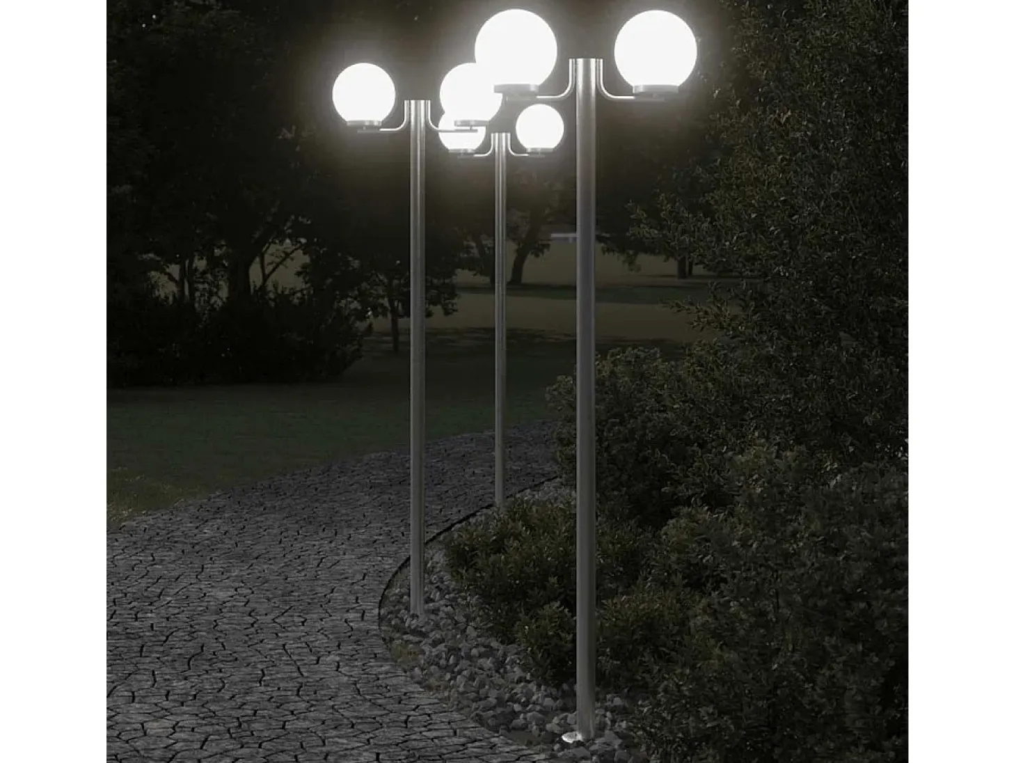 Lámparas de pie para exterior de 3 piezas color plata 215 cm acero inoxidable Plata 02_0042558
