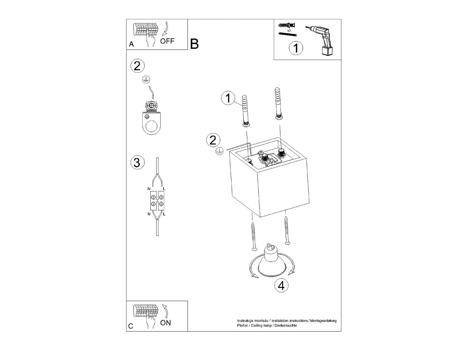 Best Sollux Lighting Lámparas de techo Quadx moderno de aluminio - 1 fuentes luminosas 3000K - L.10 x A.10 cm - Gris