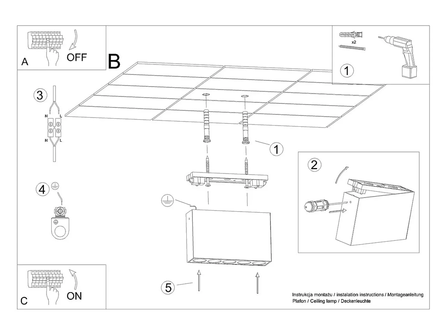 Sollux Lighting Plafón^Lámparas De Techo Sole Minimalista De Aluminio - 5 Fuentes Luminosas - L.13,7 X A.8,3 Cm - Negro