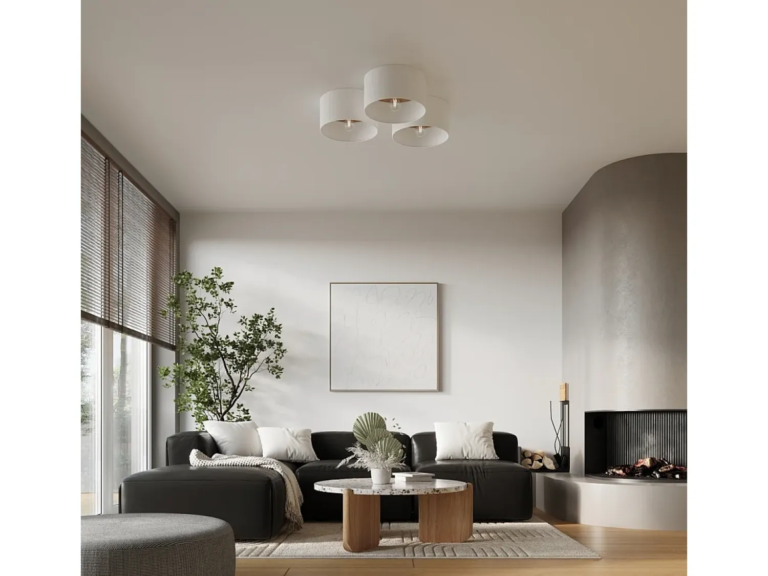 Sollux Lighting Plafón^Lámparas de techo Straylon escandinavo de tela/madera/acero - 1 fuentes luminosas 3000K - L.35 x A.20 cm - /marrón claro Blanco
