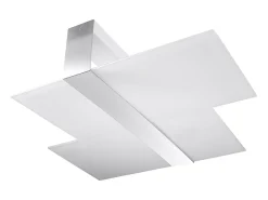Sollux Lighting Plafón^Lámparas de techo Verre moderno de acero/vidrio - 2 fuentes luminosas 3000K - L.65 x A.11 cm - cromo/blanco Gris