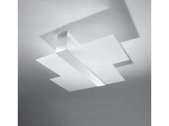 Sollux Lighting Plafón^Lámparas de techo Verre moderno de acero/vidrio - 2 fuentes luminosas 3000K - L.65 x A.11 cm - cromo/blanco Gris