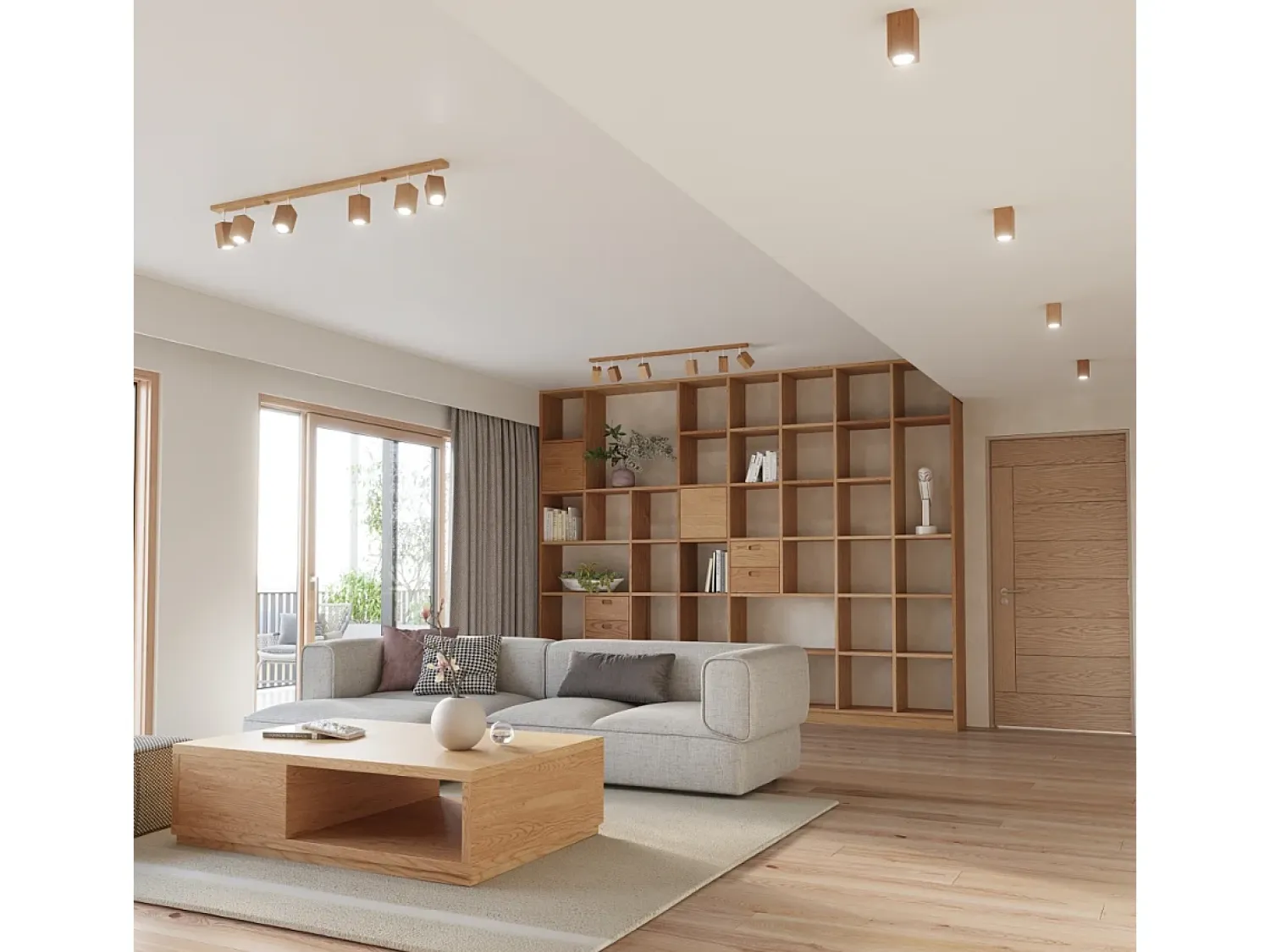 Sollux Lighting Plafón^Lámparas de techo Zezu escandinavo de madera - 3 fuentes luminosas 4000K - L.45 x A.20 cm - roble Marru00f3n