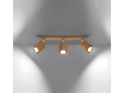 Sollux Lighting Plafón^Lámparas de techo Zezu escandinavo de madera - 3 fuentes luminosas 4000K - L.45 x A.20 cm - roble Marru00f3n