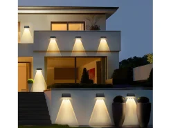 Sale NETTLIFE Lámparas solares para exteriores - 2 apliques solares LED de pared para exteriores, 3000 K, blanco cálido Negro