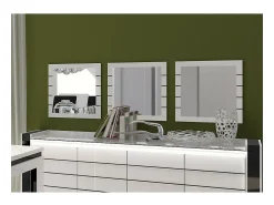 Meublorama Espejo De Pared|Espejo^Lote de 3 espejos cuadrados LINA y negro brillante - 60 cm Blanco