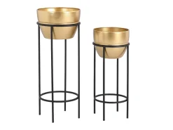 OZAIA Macetero^Lote de 2 maceteros de metal con soporte - D. 25 cm y D. 30 cm - Dorado y negro - NABA Negro / Dorado