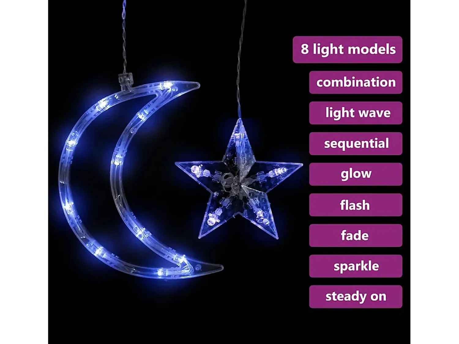 vidaxl Guirnalda Luminosa^Luces estrella y luna 138 LEDs azul con control remoto