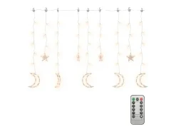 Luces estrella y luna 138 LEDs blanco cálido con control remoto