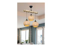 Luminaria Colgante Fiona E27 Crema Natural 50x20x63 Cm Con Tres Bombillas 60W