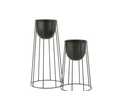 Hot LANA DECO Maceta con pie líneas hierro Alt. 45 cm Negro