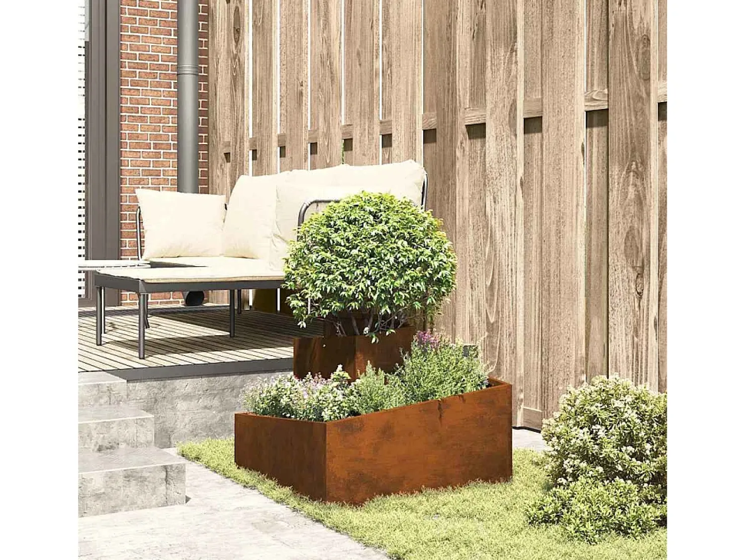 Best Maceta para Jardín | Jardinera | Macetero Marrón 60 x 60 x 50 cm Acero oxidado Marru00f3n