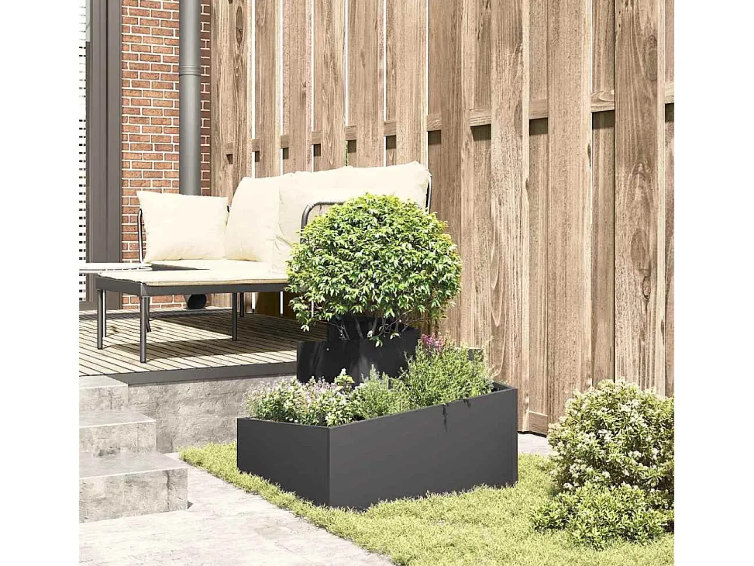 Best Maceta para Jardín | Jardinera | Macetero 60 x 60 x 50 cm Acero Negro