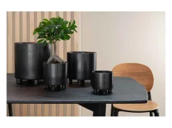 LANA DECO Macetero de cerámica negra con soporte de 21x21x21cm Gris