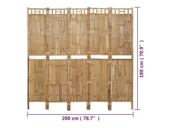 Sale Mampara divisoria de bambú de 5 paneles 200x180 cm Marru00f3n