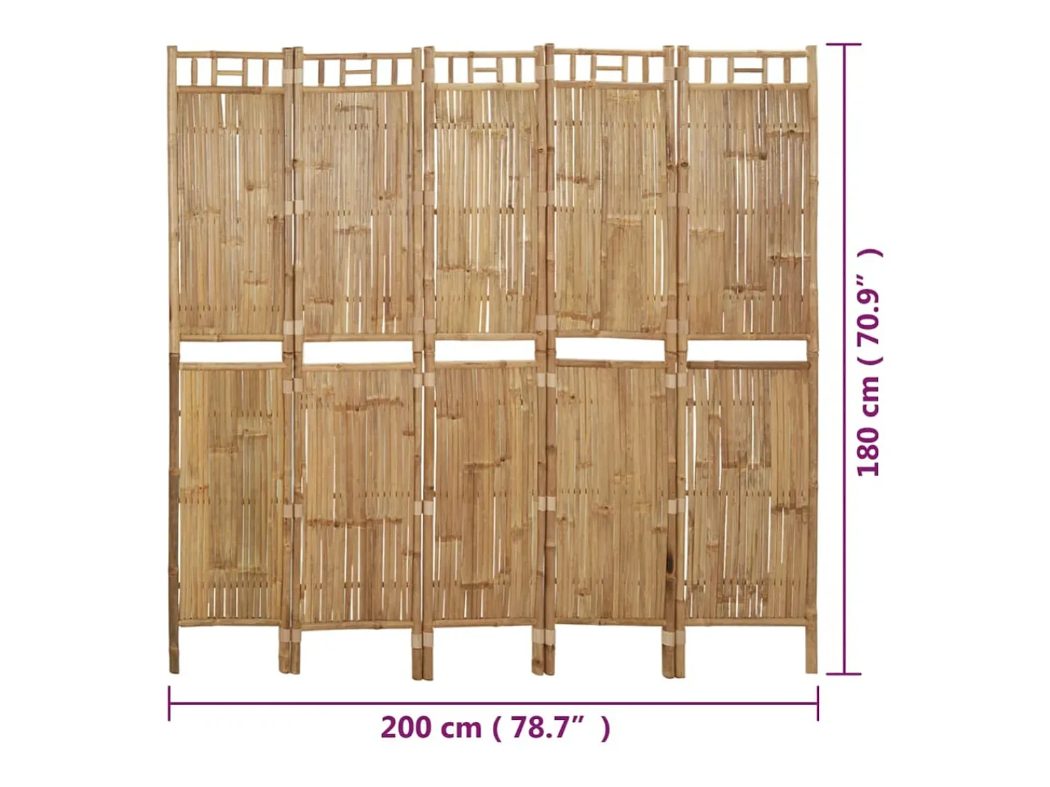 Sale Mampara divisoria de bambú de 5 paneles 200x180 cm Marru00f3n