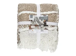 The Home Deco Factory Manta de Punto Trenzado Taupe con Flecos 120x150 cm 100% Poliéster Confort Cocooning Marru00f3n