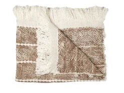 The Home Deco Factory Manta de Punto Trenzado Taupe con Flecos 120x150 cm 100% Poliéster Confort Cocooning Marru00f3n