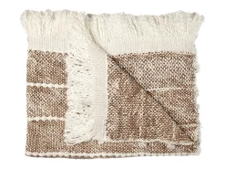 The Home Deco Factory Manta de Punto Trenzado Taupe con Flecos 120x150 cm 100% Poliéster Confort Cocooning Marru00f3n