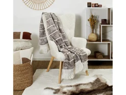 The Home Deco Factory Manta de Punto Trenzado Taupe con Flecos 120x150 cm 100% Poliéster Confort Cocooning Marru00f3n