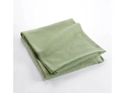Manta lisa de algodón y poliéster "Lucile" 180x220 cm verde salvia, ligera y suave, con dobladillo, fabricación india