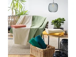Douceur d'intérieur Ropa De Casa^Manta lisa "Lucile" 220x240 cm de algodón-poliéster , suave y resistente, lavable a mano Rosa
