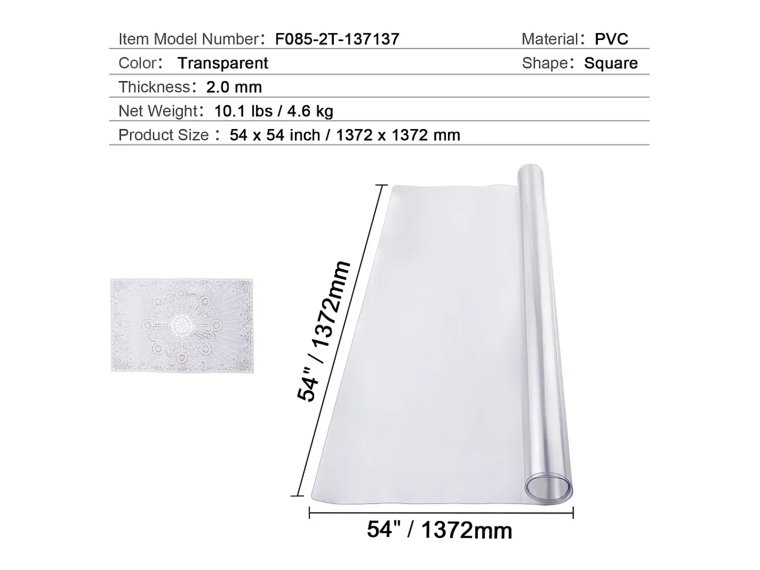 Discount Mantel SucceBuy Protector de Mesa en PVC 137 X 137 CM, Protector de Escritorio en Plástico 0.2CM de Grosor Transparente