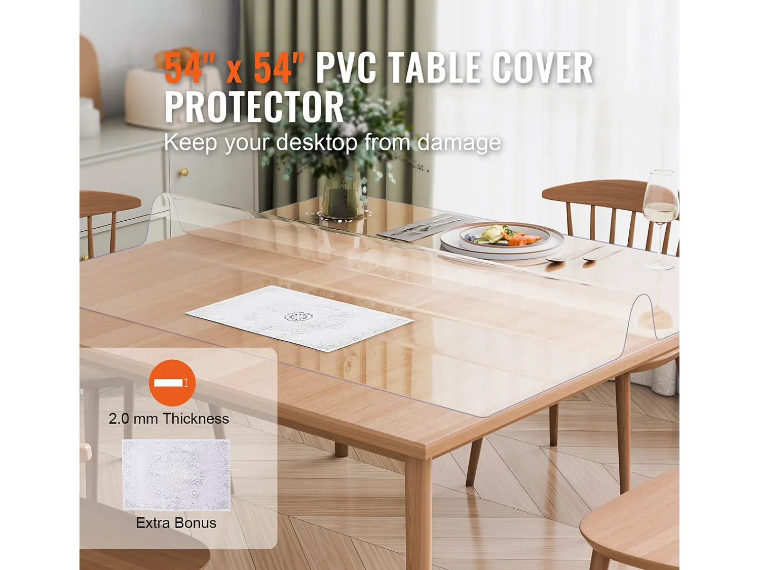Discount Mantel SucceBuy Protector de Mesa en PVC 137 X 137 CM, Protector de Escritorio en Plástico 0.2CM de Grosor Transparente