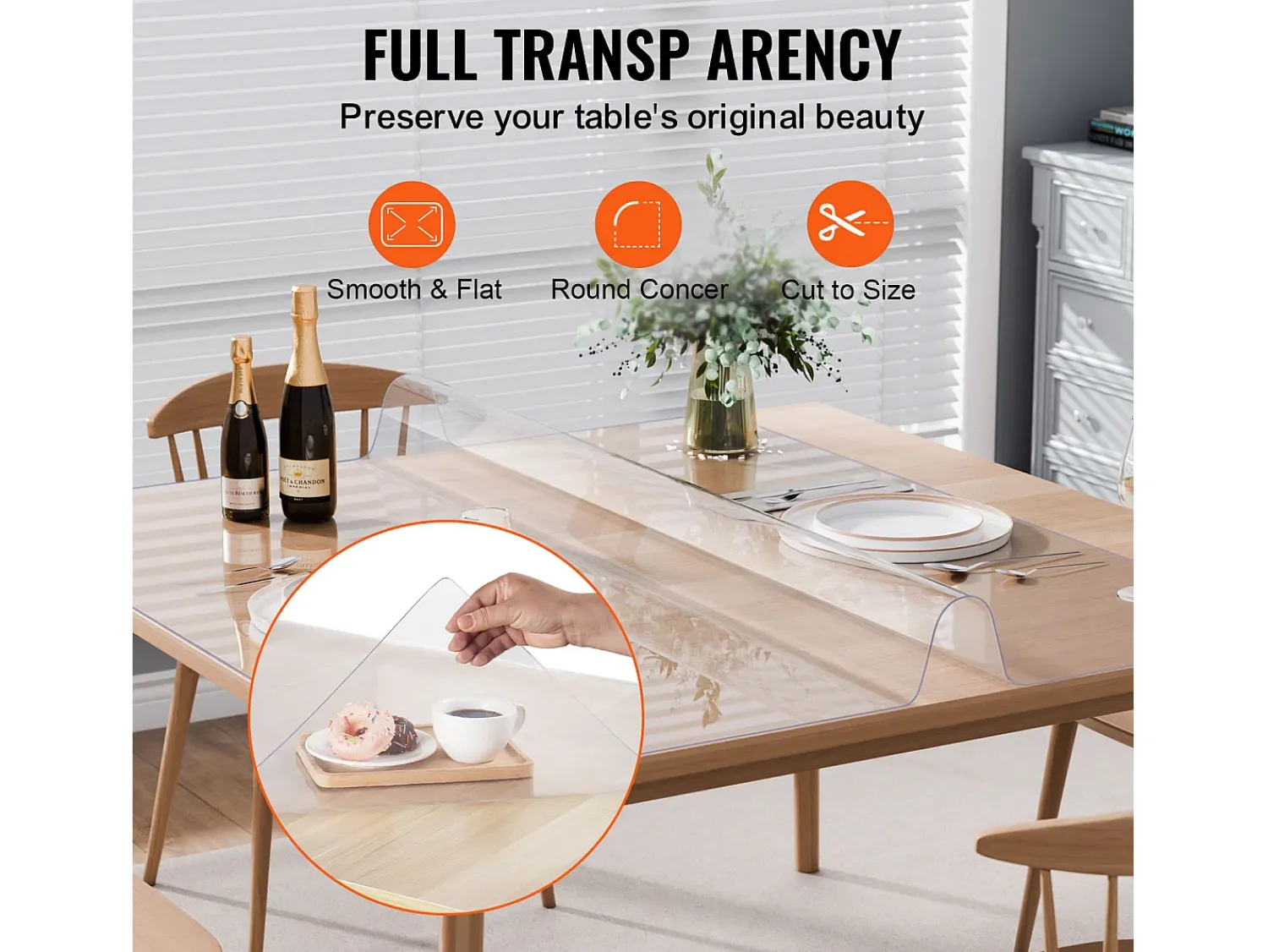 Discount Mantel SucceBuy Protector de Mesa en PVC 137 X 137 CM, Protector de Escritorio en Plástico 0.2CM de Grosor Transparente