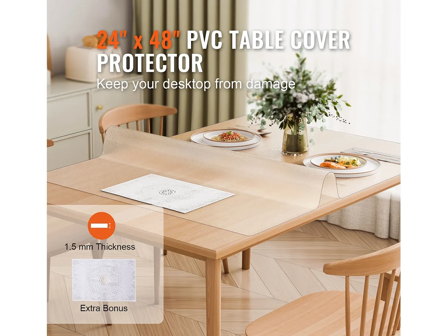 Discount Mantel SucceBuy Protector de Mesa de PVC, 61 x 122 cm, Tapete de Escritorio de Plástico Esmerilado, 1,5 mm de Grosor Transparente