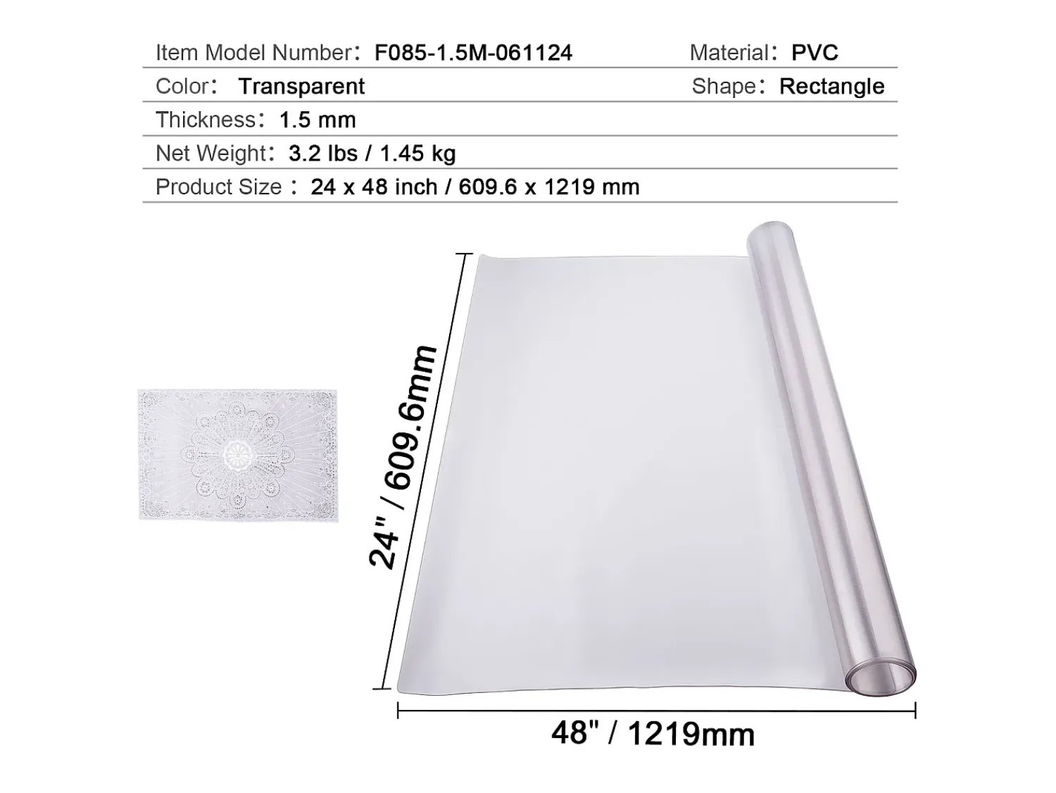Discount Mantel SucceBuy Protector de Mesa de PVC, 61 x 122 cm, Tapete de Escritorio de Plástico Esmerilado, 1,5 mm de Grosor Transparente
