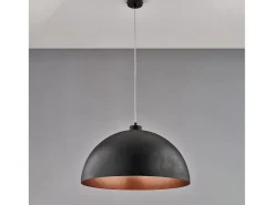 Marcus - Lámpara colgante negra Ø50 con interior cobre antiguo y cable ajustable, 1 luz