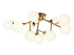 Maytoni Plafón^Dallas Moderna lámpara de techo con forma de globo de 12 luces dorada, pantalla de coñac, G9 Dorado