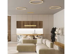 Maytoni Lámpara Suspendida^Rim Lámpara de techo colgante circular de 3 niveles de latón LED integrado con borde moderno Camel