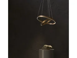 Maytoni Lámpara Suspendida^Rim Lámpara de techo colgante circular de 2 niveles de latón LED integrado con borde moderno Camel