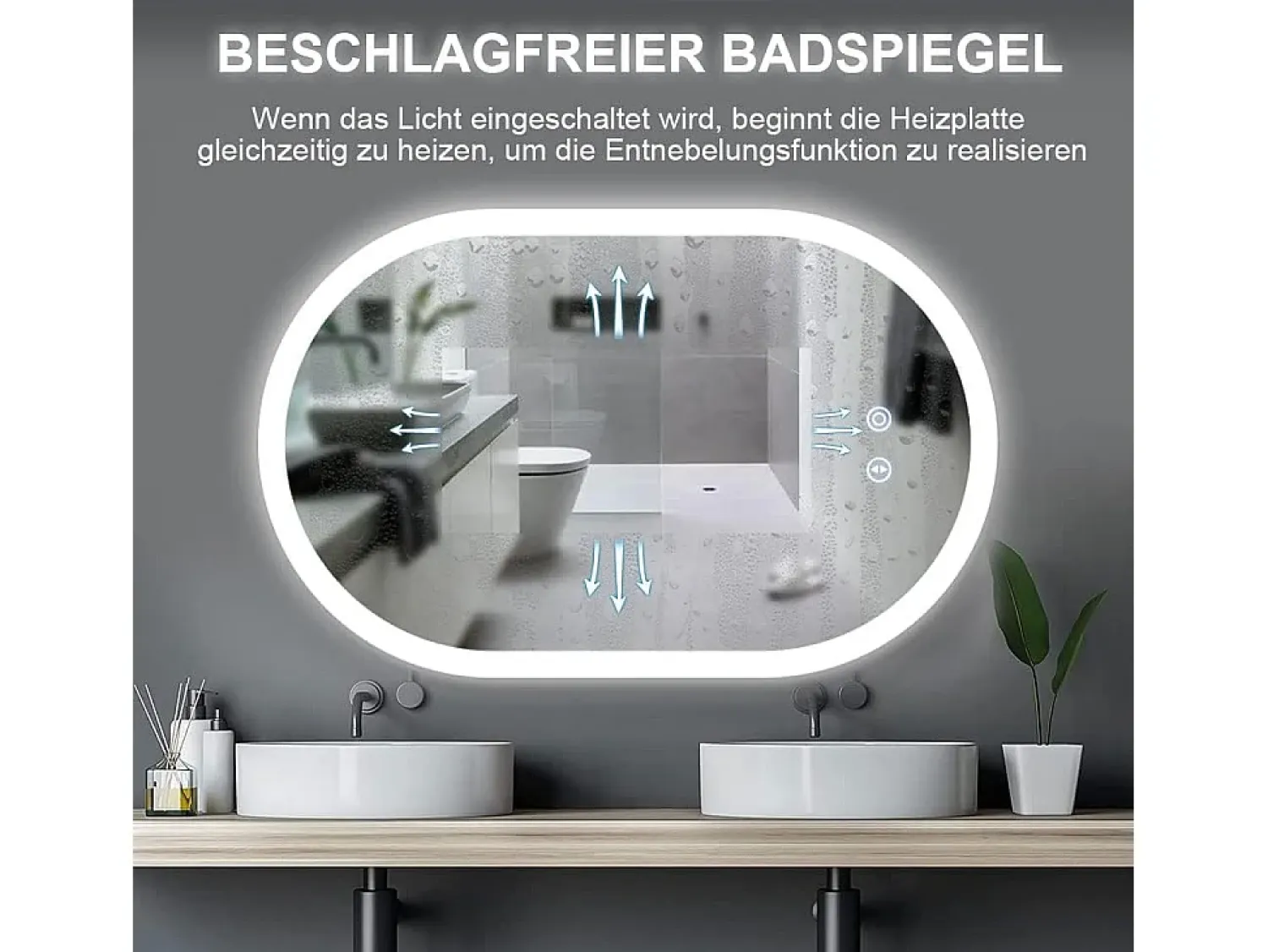 DripeX Espejo^Mirror de baño LED Light 50x70cm, 3 temperaturas de color Montaje de pared, espejo multifunción inteligente Blanco