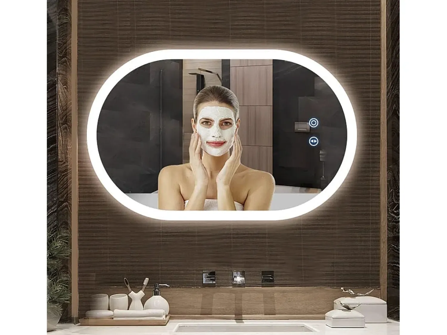DripeX Espejo^Mirror de baño LED Light 50x70cm, 3 temperaturas de color Montaje de pared, espejo multifunción inteligente Blanco