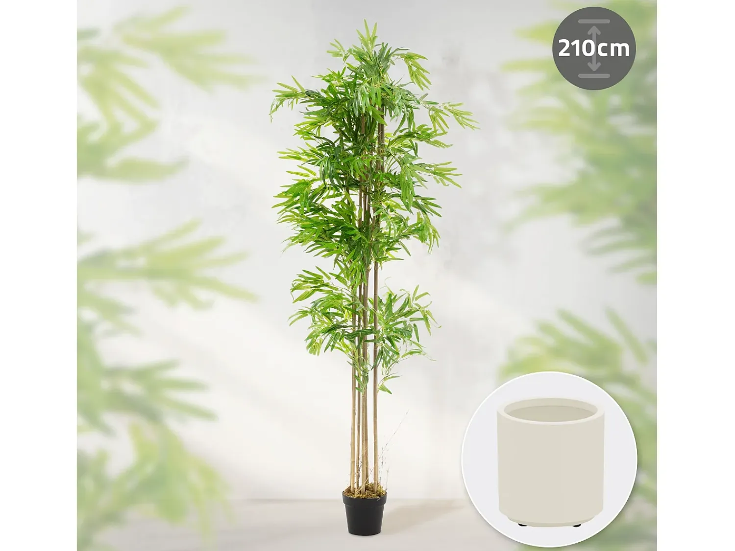 New ML-DESIGN Bambú artificial 210 cm, Planta artificial grande, Planta artificial con tallo de madera auténtica Verde