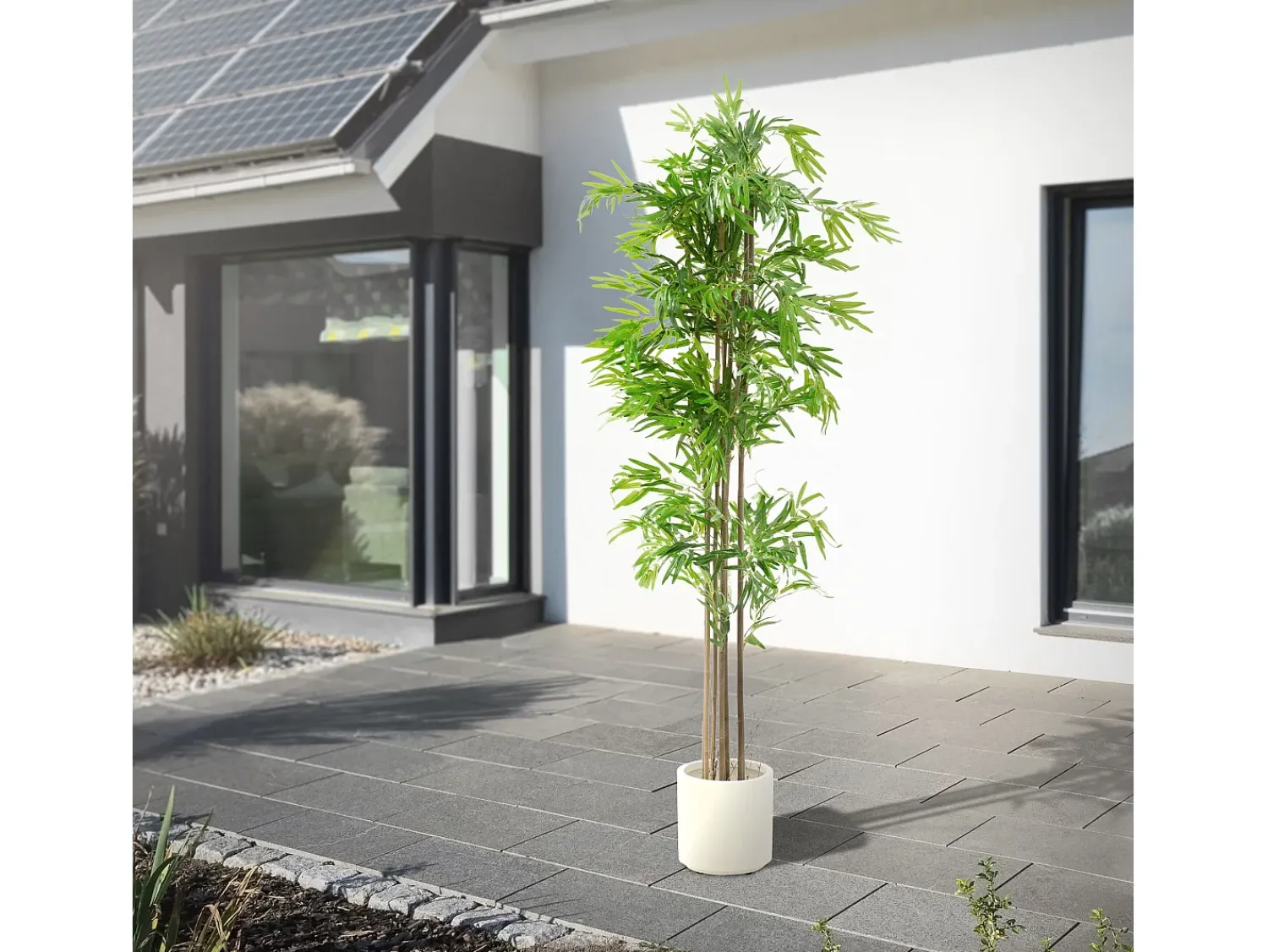 New ML-DESIGN Bambú artificial 210 cm, Planta artificial grande, Planta artificial con tallo de madera auténtica Verde