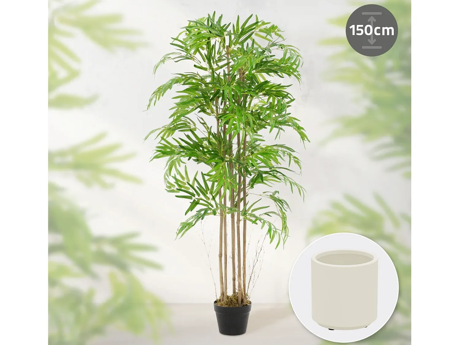 Sale ML-DESIGN Bambú artificial 150 cm, Planta artificial grande, Planta artificial con tallo de madera auténtica Verde