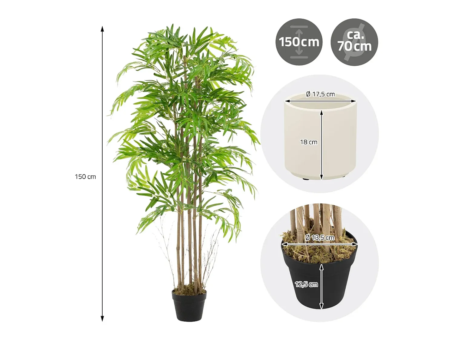Sale ML-DESIGN Bambú artificial 150 cm, Planta artificial grande, Planta artificial con tallo de madera auténtica Verde