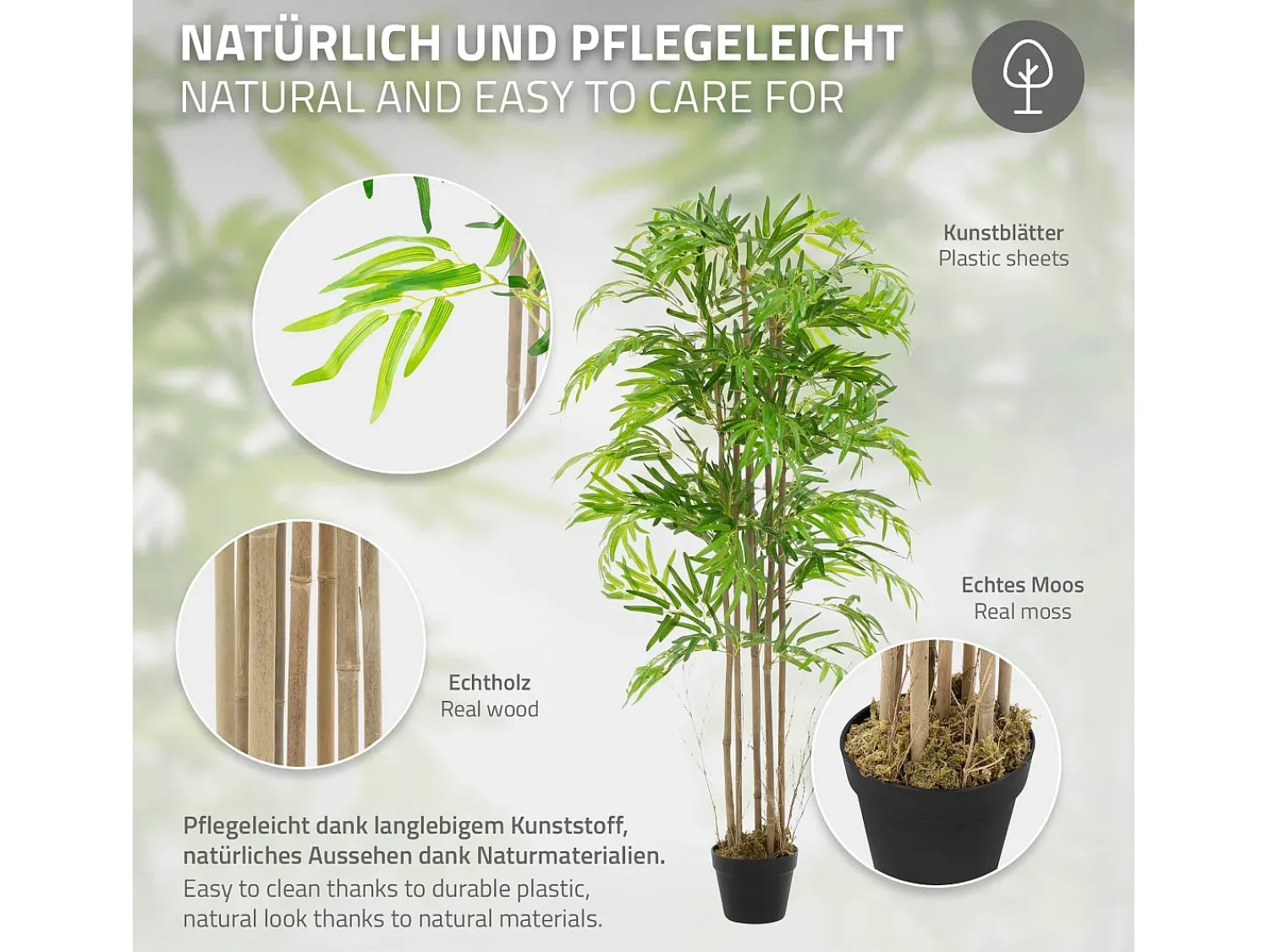 Sale ML-DESIGN Bambú artificial 150 cm, Planta artificial grande, Planta artificial con tallo de madera auténtica Verde