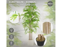 ML-DESIGN Planta Artificial^Bambú artificial 180 cm, Planta artificial grande, Planta artificial con tallo de madera auténtica Verde