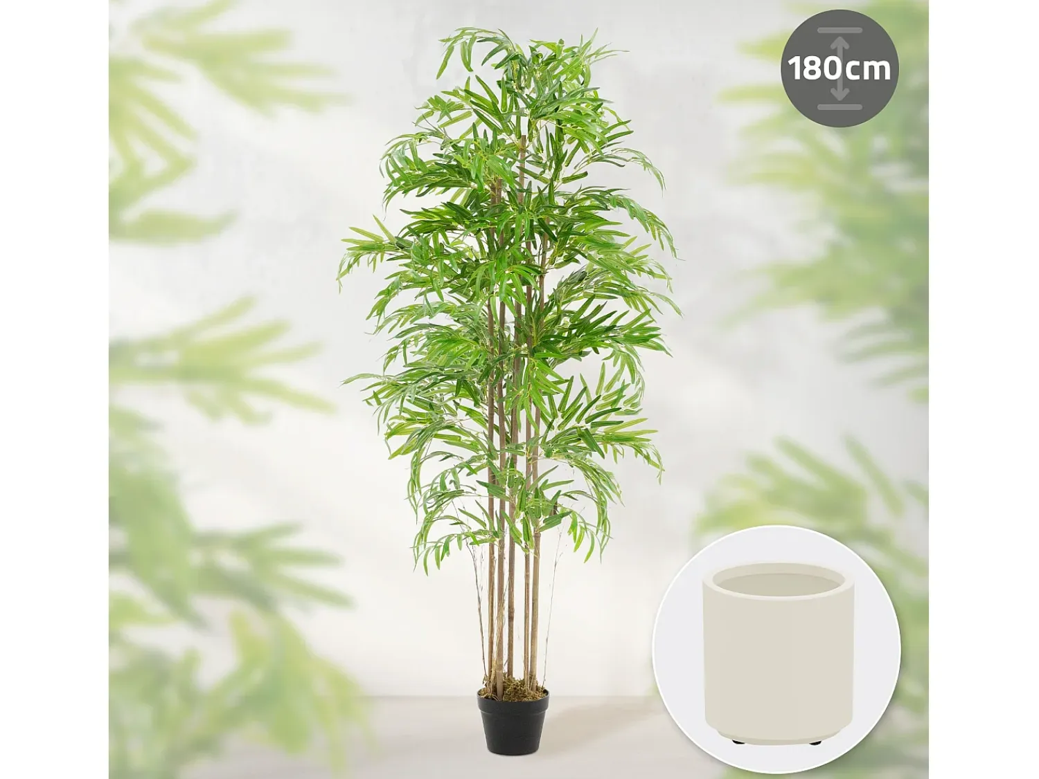 ML-DESIGN Planta Artificial^Bambú artificial 180 cm, Planta artificial grande, Planta artificial con tallo de madera auténtica Verde